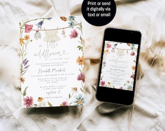 A Little Wildflower Baby Shower Evite, Electronic Invitation, Digital Baby Shower Invite, Mobile Invitation, Wildflower Invite #c82