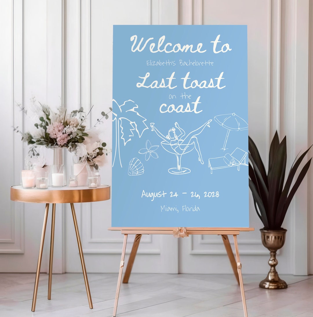 Last Toast on the Coast Welcome Sign, Coastal Beach Bachelorette Party ...