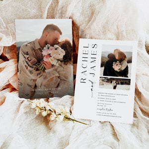 Photo Collage Wedding Invitation, Photo Wedding Invitation Template, Minimalist Wedding Invite with Multiple Pictures, Fully Editable #f41