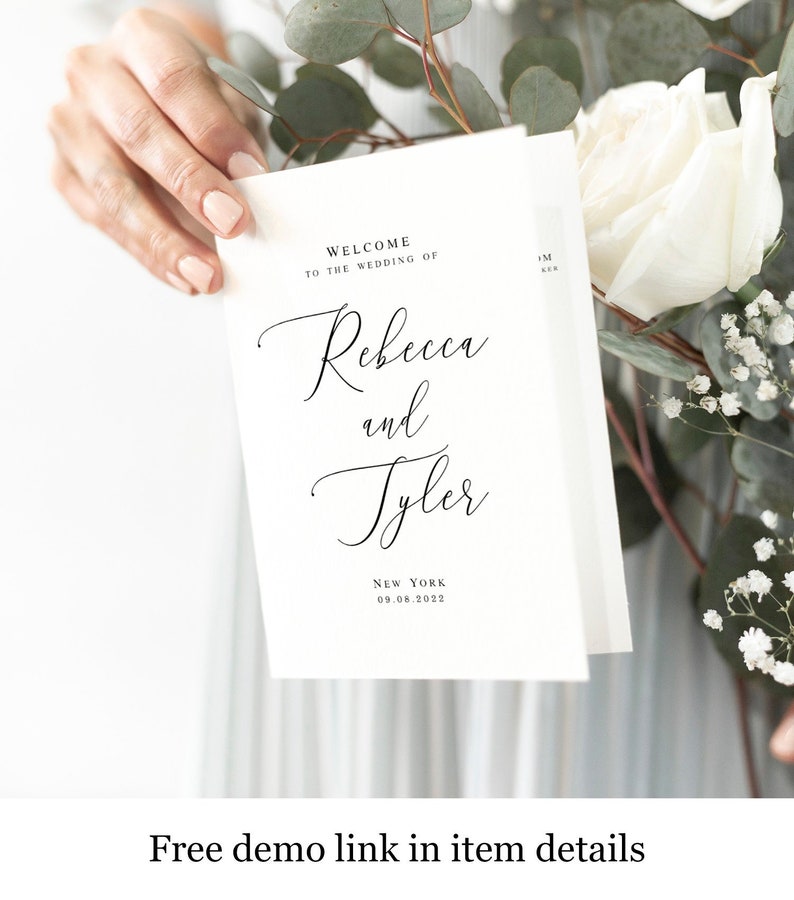 Wedding Program Template, Folded Booklet, Catholic Ceremony, Try before you buy, 100% Editable text, DIY, Templett, Elegant, Simple #vmt910