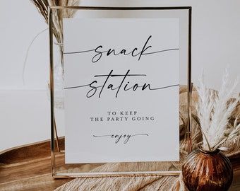 Printable Snack Station Sign Template, Snack Bar, Wedding Food Table, Nibbles, Late Night Snacks, DIY Personalized, Baby Shower, Custom #f37