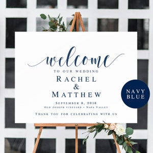 Navy welcome wedding sign printable Welcome wedding template Horizontal welcome sign wedding Editable wedding sign Navy welcome sign vm23 image 9