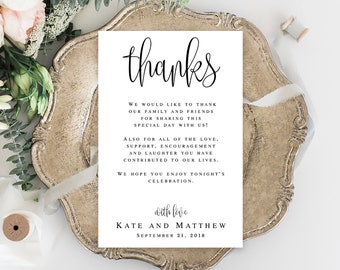 Thanks wedding card template Wedding thank you template Wedding note cards for guests Editable thank you card Wedding thank you letter #vm41