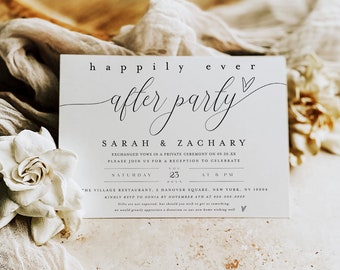 Happily Ever After Party Invitation, Minimalist Wedding Reception Party Invitation, Wedding Elopement Announcement, Reception Invite #vmt12