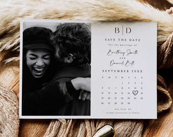 Calendar Save The Date Template, Templett Announcement, Instant Download, With Photo, Picture, Calligraphy, Romantic, Heart, Names DIY #f41m