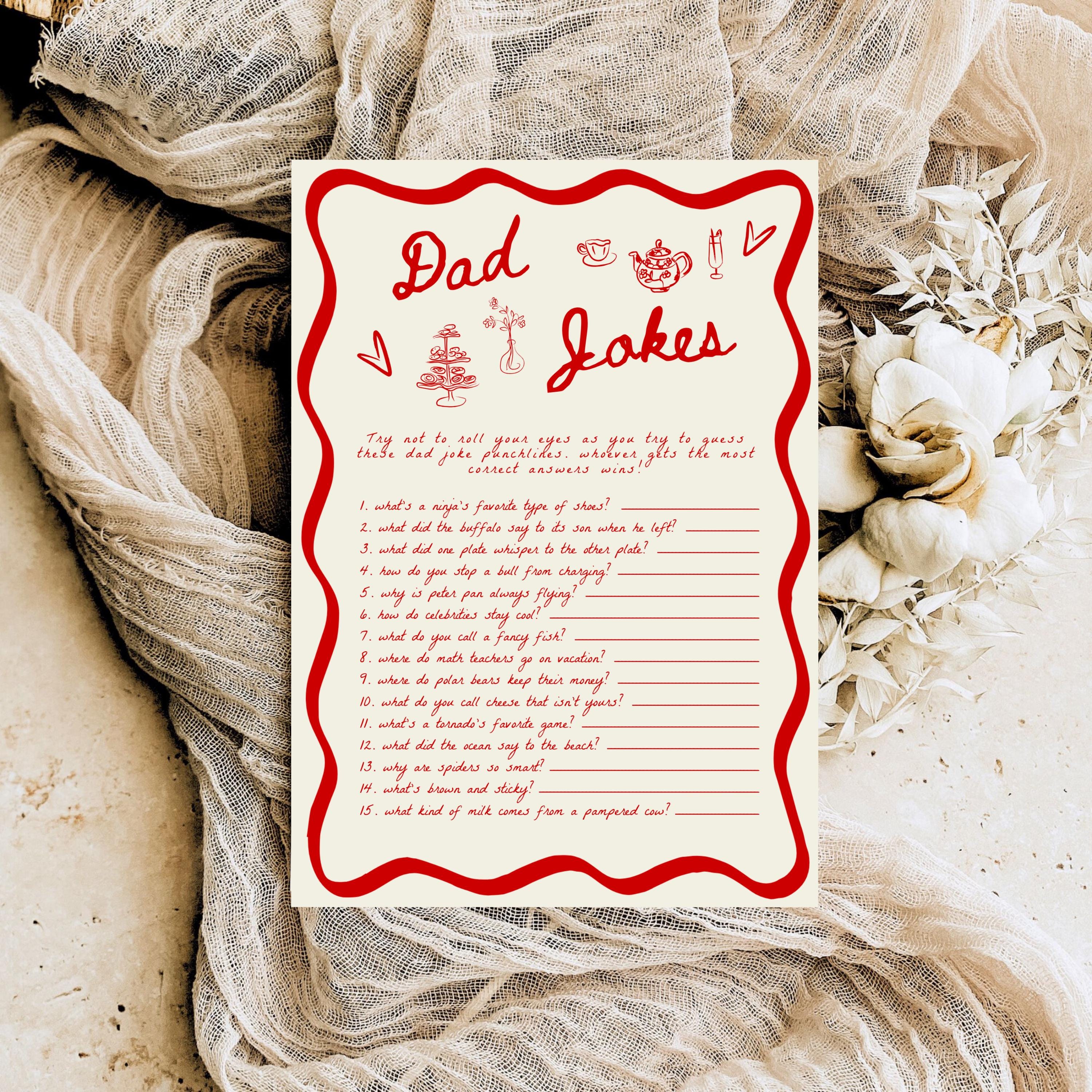 Printed Dad Jokes Baby Shower Game, Dad Jokes Game, Dad Jokes Baby ...