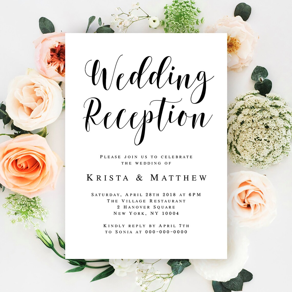 Wedding Reception Invitation Printable Reception Party | Etsy