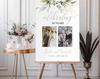 Printed & Shipped Anniversary Welcome Sign, Photo Anniversary Welcome Poster, 50th Anniversary Welcome Sign Template, Happy Anniversary Sign