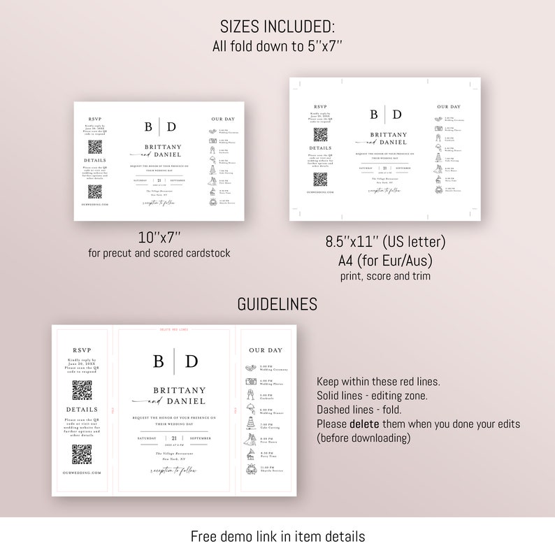 Gatefold Wedding Invitation With QR Code Wedding Invite Etsy