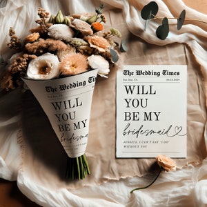 Buquê de proposta de casamento para madrinhas de jornal, Flor de casamento para madrinhas de jornal, Cartão informativo para madrinhas de jornal, Cartão de proposta de casamento para madrinhas de jornal #f38