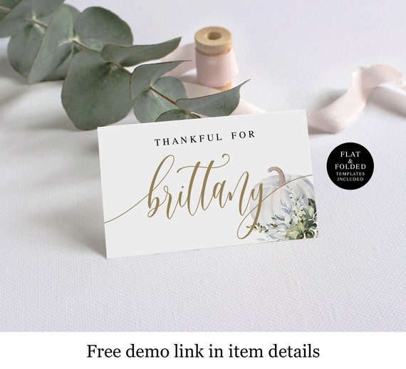 White Pumpkin Place Cards Template Name Templett Printable - Etsy