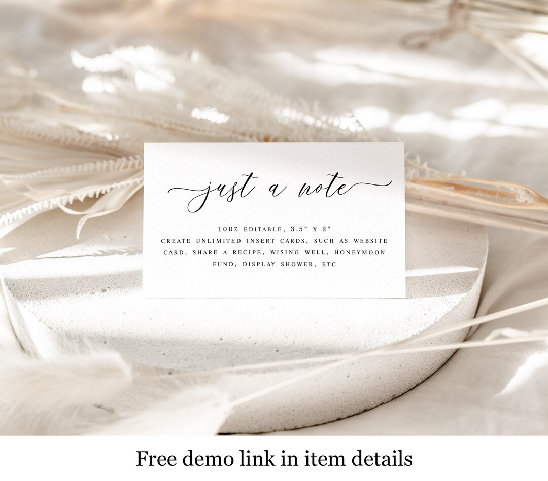 Invite Enclosure Card Template, Wedding Insert, Just A Note Insert ...