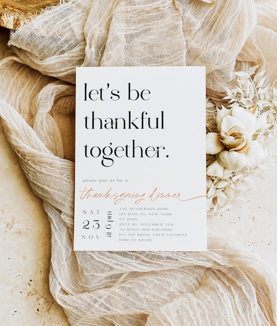 Thanksgiving Dinner Invitation Template, Thanksgiving Potluck, Be Thankful Invite, Thanksgiving Dinner Invite, Fall Autumn Invitation #f38