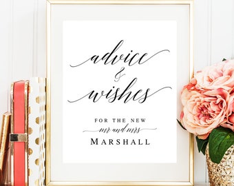 Wedding advice sign Editable template Advice and wishes for the new Mr and Mrs Advice for the bride and groom sign Leave your wishes #vm51
