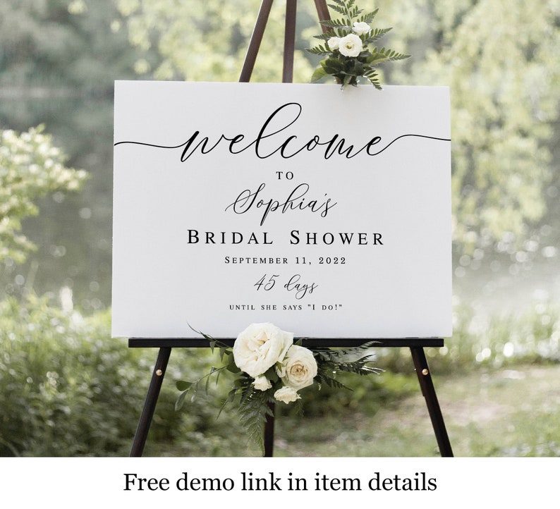 Welcome To Bridal Shower Sign Template, Wedding Countdown, Instant Download, Days Until She Says I Do, Customizable, Board, Elegant #vmt410 
