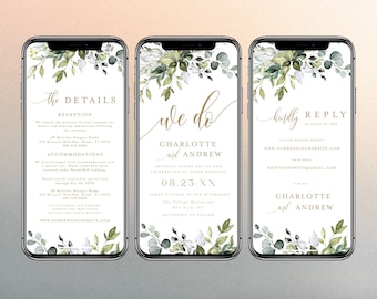 Electronic Wedding Invitation And RSVP, We Do Wedding Evite, Electronic Invitation, Digital Wedding Invite, Mobile Invitation, Greenery #c61