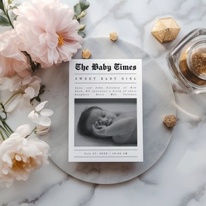 Minimalist Birth Announcement Template, Newspaper Birth Announcement, Photo Birth Announcement Card, Newborn Birth Announcement Card #f37