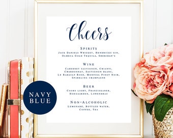 Cheers wedding sign Navy blue wedding template Wedding bar template Navy wedding bar menu Nautical wedding theme Cheers sign for bar #vm23