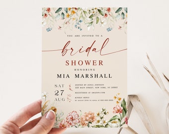 Wildflower Bridal Shower Invitation, Boho Bridal Shower Invite, Spring Floral Bridal Shower Invite, Bohemian Bridal Shower Invitation #c89