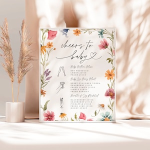 Znak Cheers to Baby Bar, Wildflower Baby Shower Znak Cheers to Baby, Wildflower Baby Shower Menu Napojów, Napoje Signature Baby Shower #c82