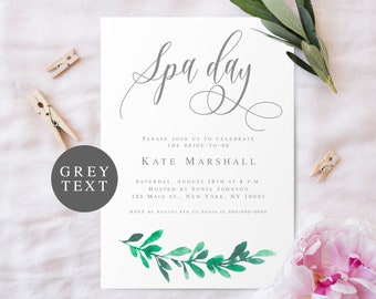 Green gray Bridal shower invites Spa day invitation template Bride invitation Spa day party Spa bridal shower invitation Printable invite