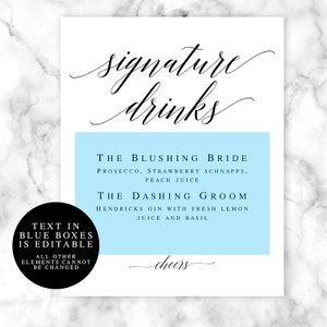 Signature cocktail sign Editable template Wedding sign Bar menu template Signature drink sign download Wedding bar menu Cocktail menu vm51 image 2