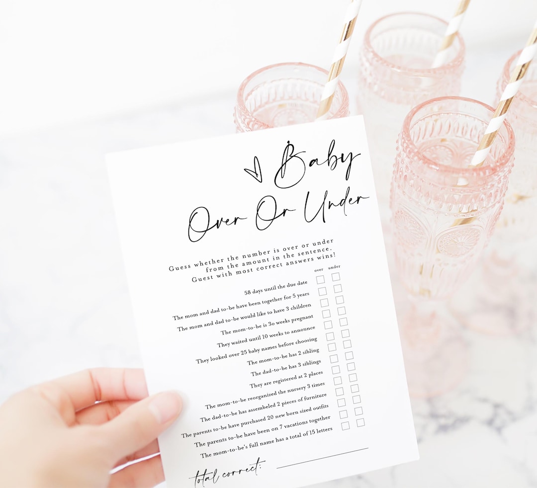 Over or Under Baby Shower Game, Over or Under Game, Editable Baby ...
