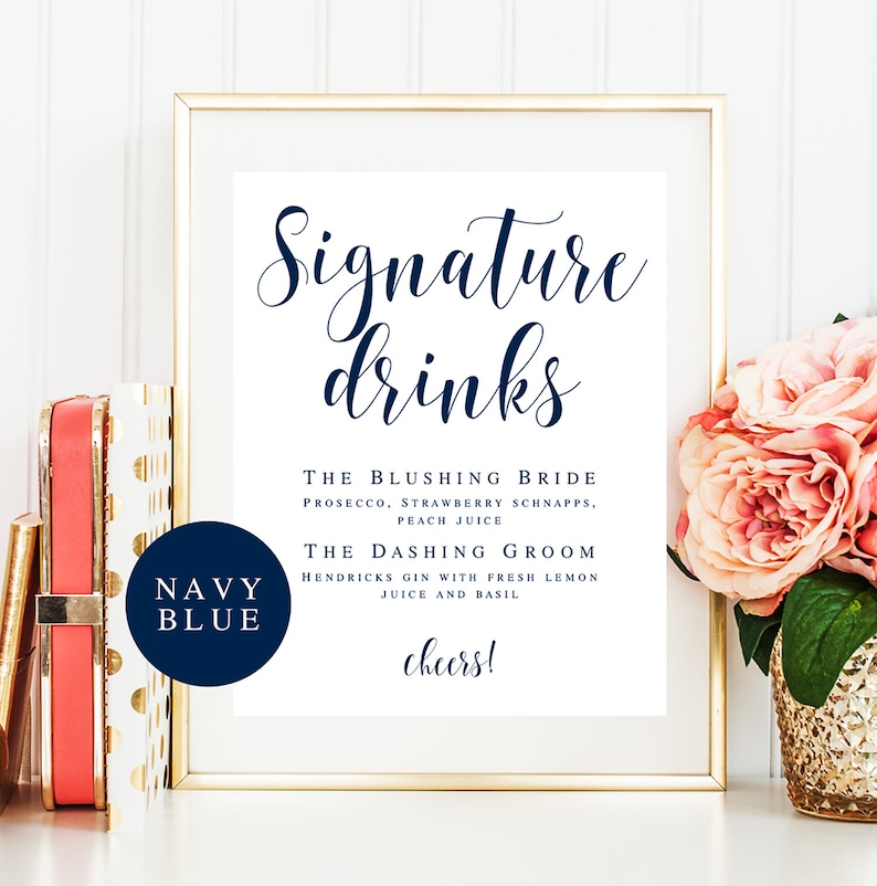 Signature drink sign download Editable template Navy wedding template Navy cocktail sign Signature cocktail sign Wedding drink menu vm23 image 6