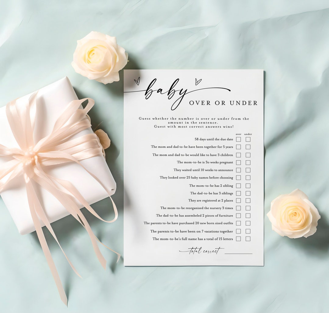 Over or Under Baby Shower Game, Over or Under Game, Minimalist Baby ...