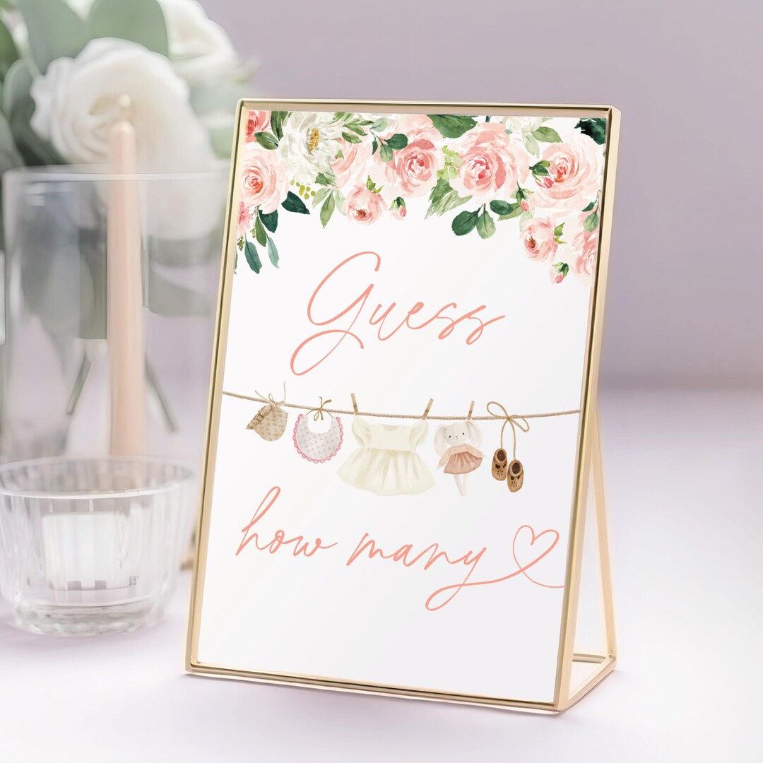 Guess How Many Game Sign Baby Shower, Floral Printable Guessing Game ...