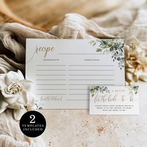 Recipe Template, Bridal Shower Set, Insert, Fully Editable Text, Ingredient Card, Share A Recipe Card, Digital Download, Greenery Gold #c61