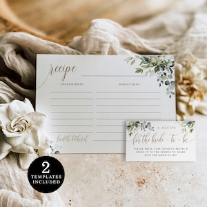 Recipe Template, Bridal Shower Set, Insert, Fully Editable Text, Ingredient Card, Share A Recipe Card, Digital Download, Greenery Gold #c61