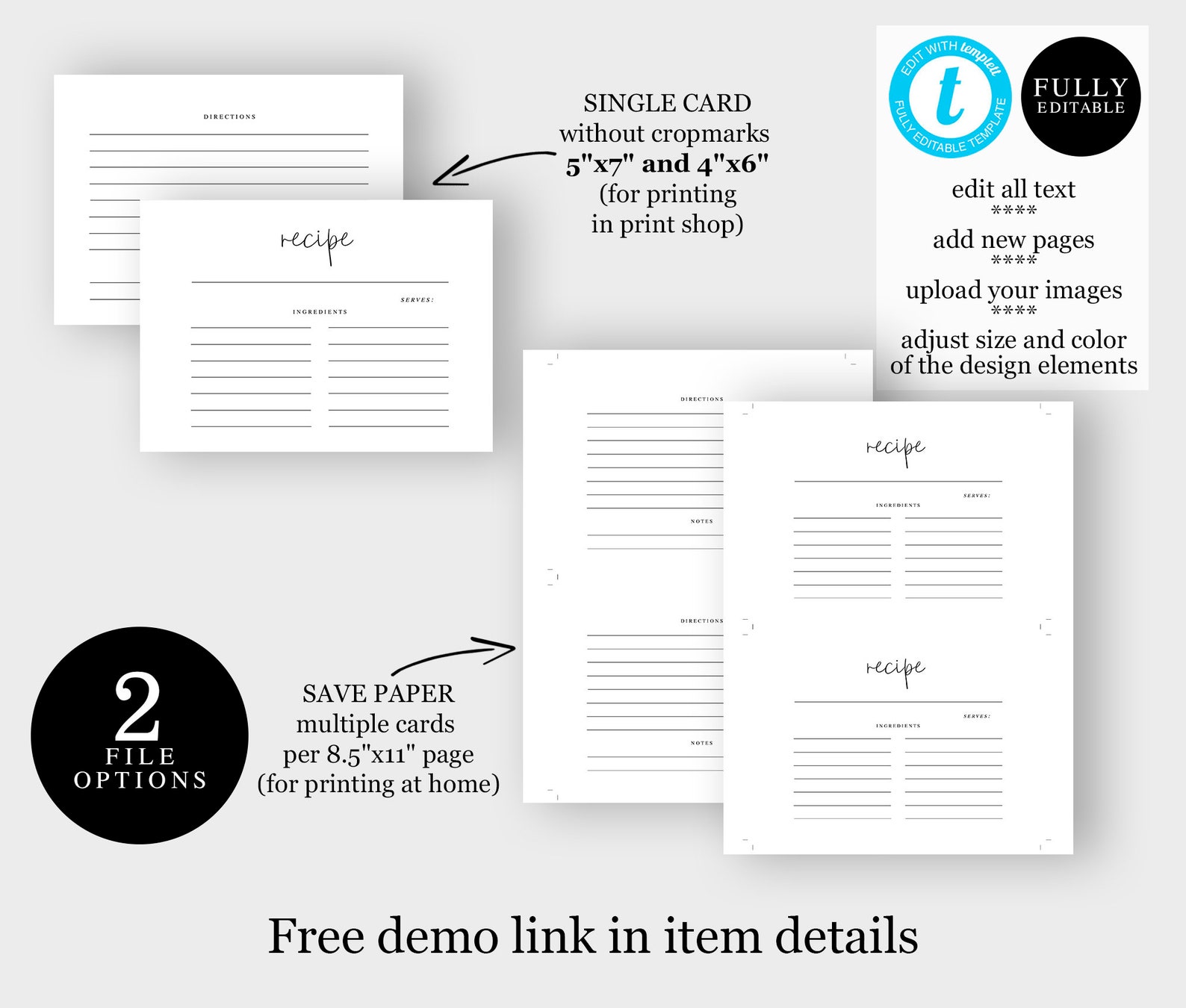 Double-sided Recipe Template Ingredient Printable Editable - Etsy