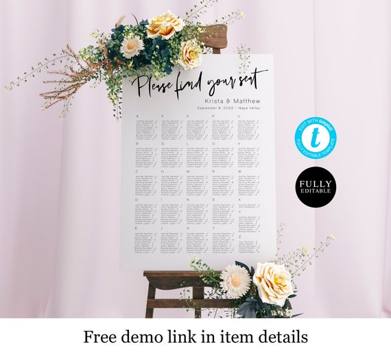 Alphabetical Seating Chart Printable Template Please Find - Etsy