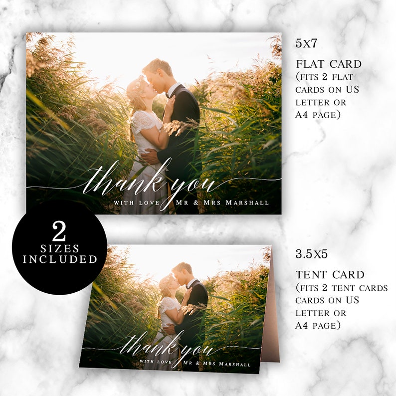 Wedding photo thank you card Photo thank you card Instant download Thank you card template wedding Thank you card template with photo vm51 image 2
