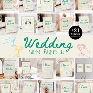 Hand Drawn Wedding Sign Bundle, Whimsical Wedding Reception Signs Bundle, Hand Drawn Handwritten Wedding Table Sign Bundle, Quirky Sign #c97