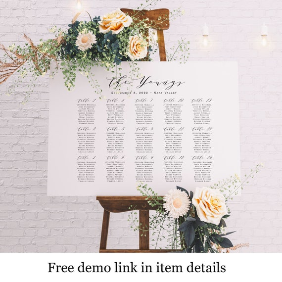 Simple Last Name Seating Chart Printable Template Fully Etsy