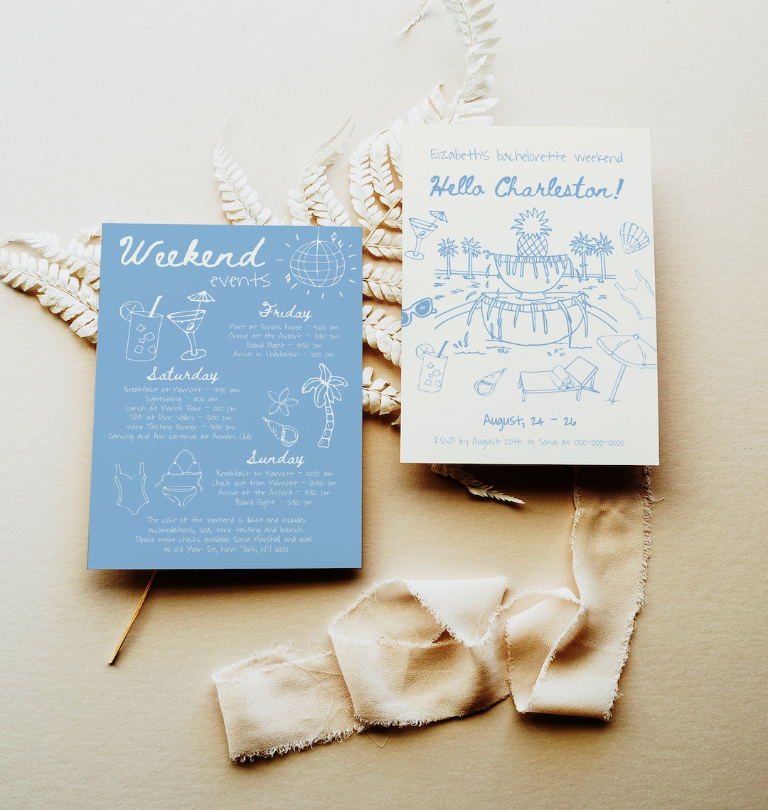 Charleston Bachelorette Itinerary Template, Hand Drawn Charleston ...