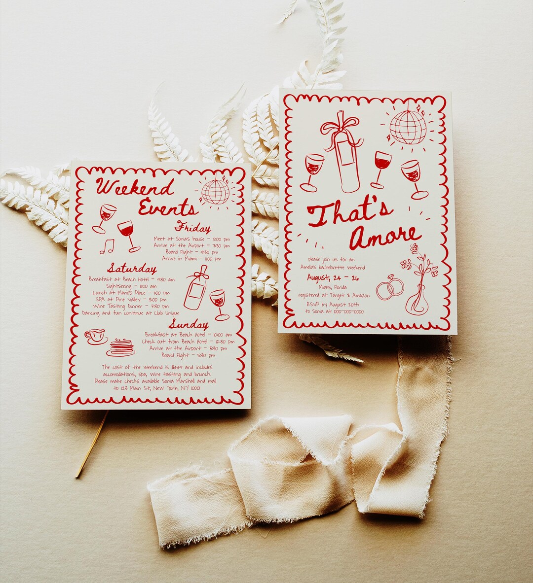Printed Hand Drawn Hens Party Invitation Template, Whimsical Hen Party