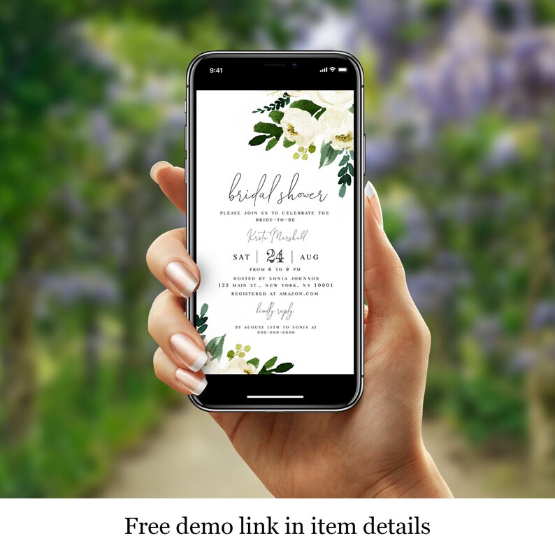 Leaves #vmt33 White Peony Shower Floral Bridal Invitation Template Electronic Eco Friendly Evite Garden Paperless Digital Brunch
