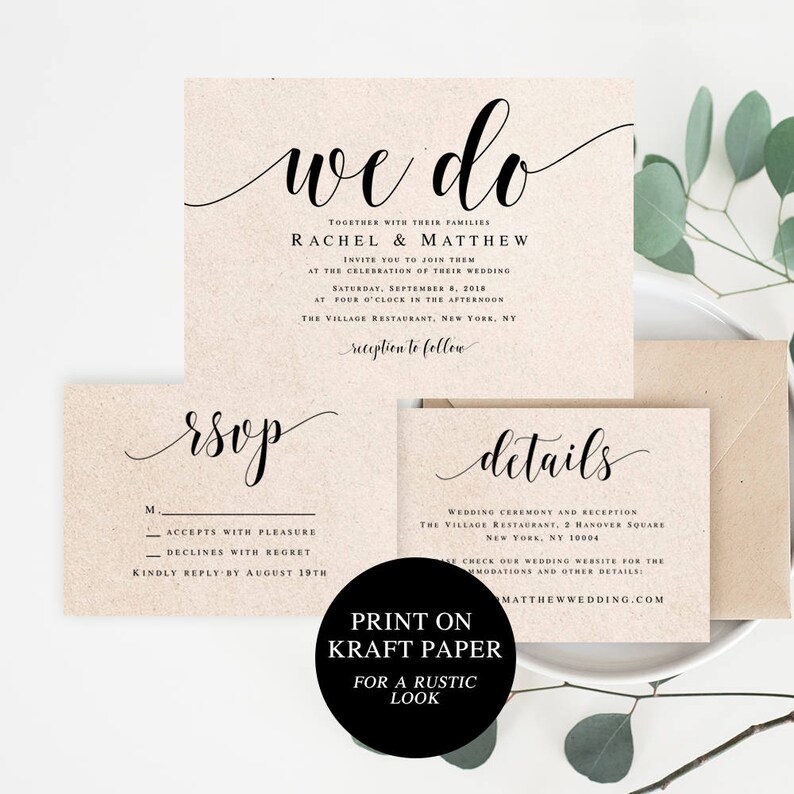 We Do Wedding Invitation DIY Wedding Invitation Kit Rustic Etsy