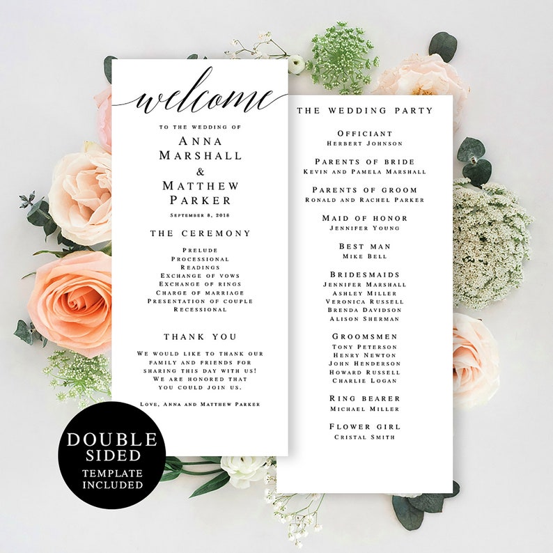 Wedding programs instant download Editable template Boho wedding program DIY wedding programs Elegant wedding programs Travel wedding #vm51