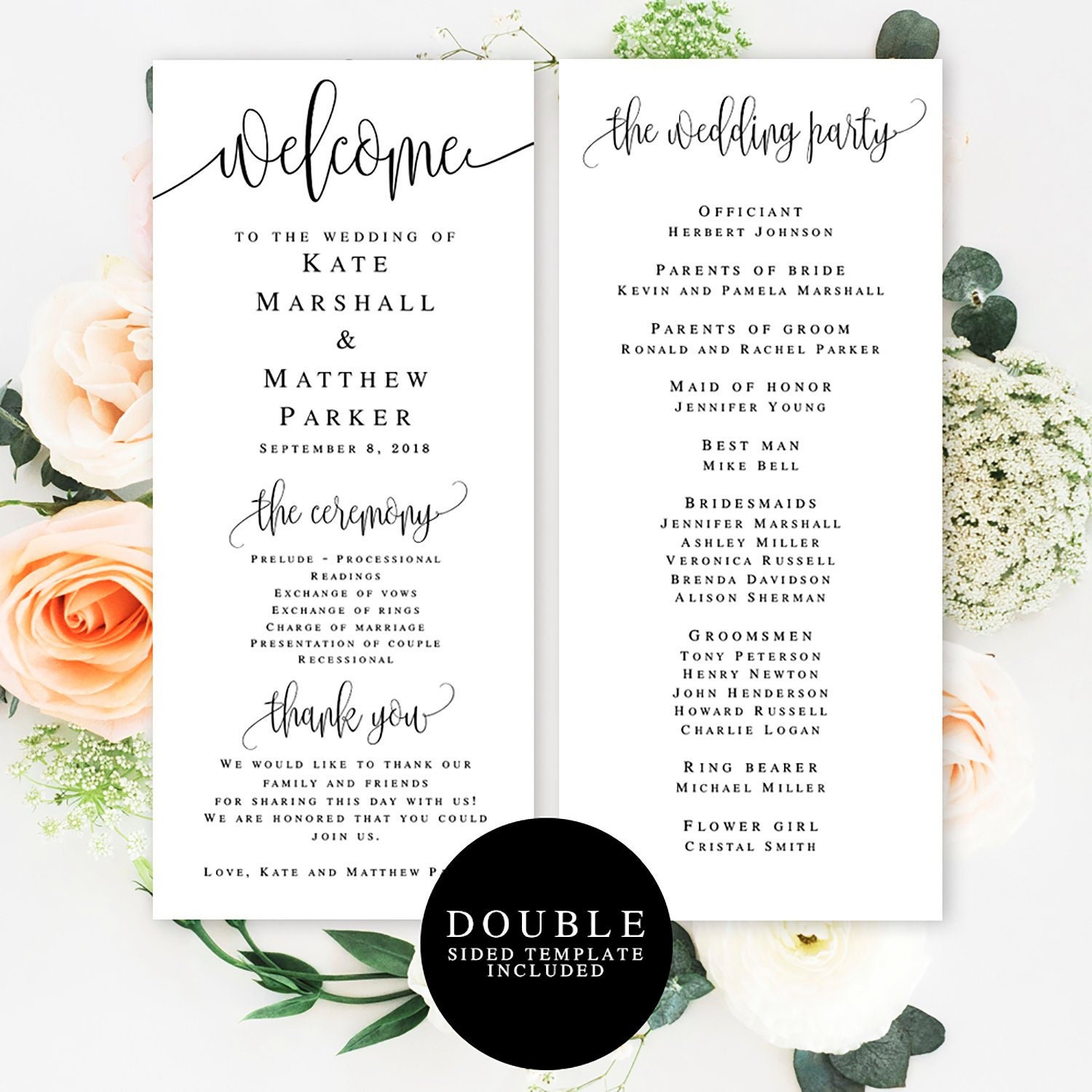 Wedding Program Template Download Elegant Wedding Programs Etsy
