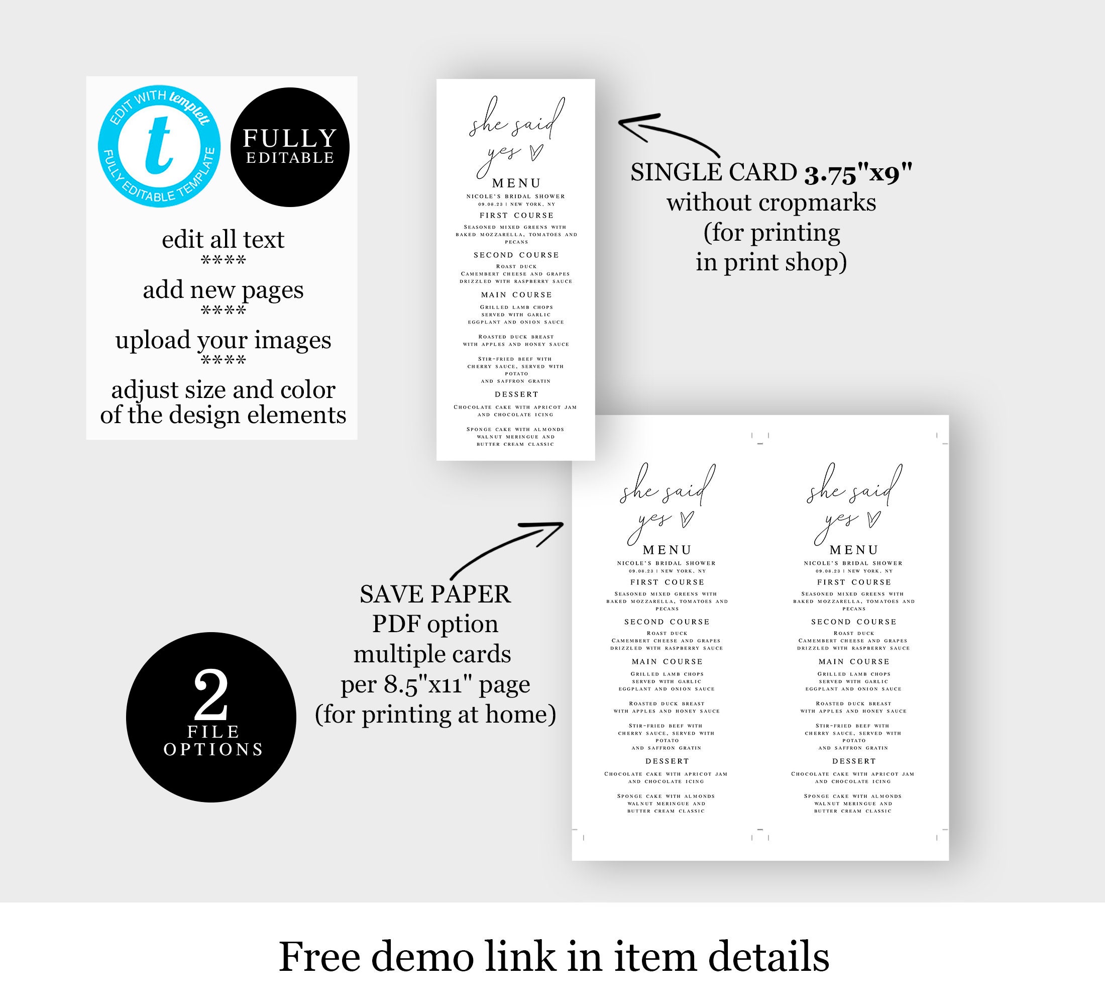 Bridal Shower Menu Template