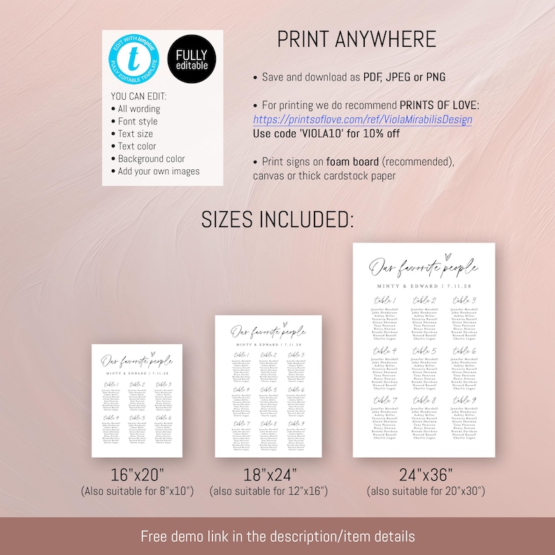 Clean and modern wedding seating chart sign with "Our Favorite People" header displayed against a white background. Mounted on a neutral easel, ideal for intimate weddings and minimalist celebrations.