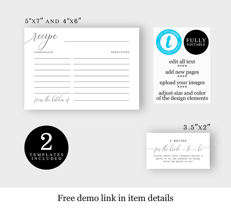 Recipe Card Template Bridal Shower Set Instant Download Etsy