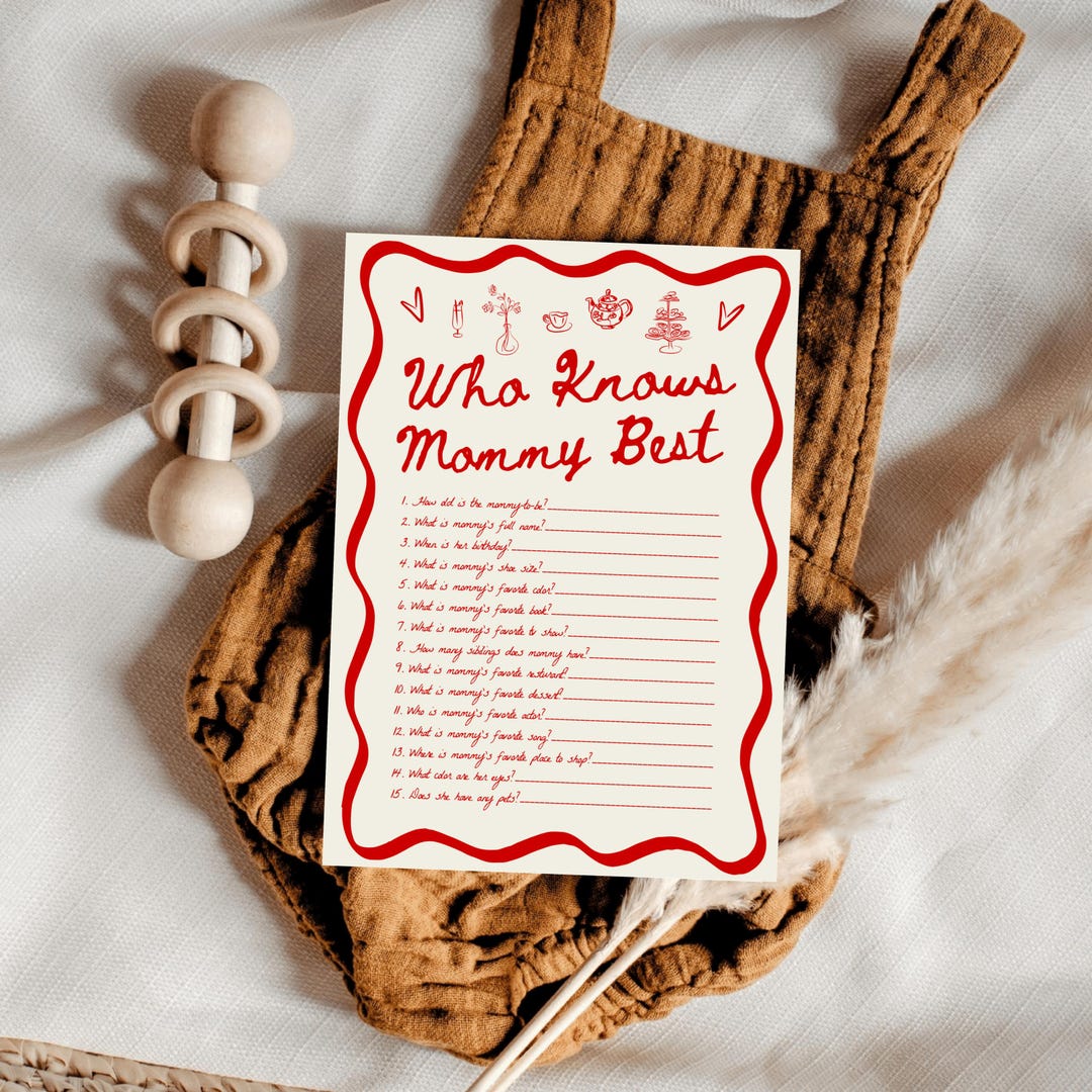 Printed Who Knows Mommy Best, Who Knows Mom Best, Red Baby Shower Game ...