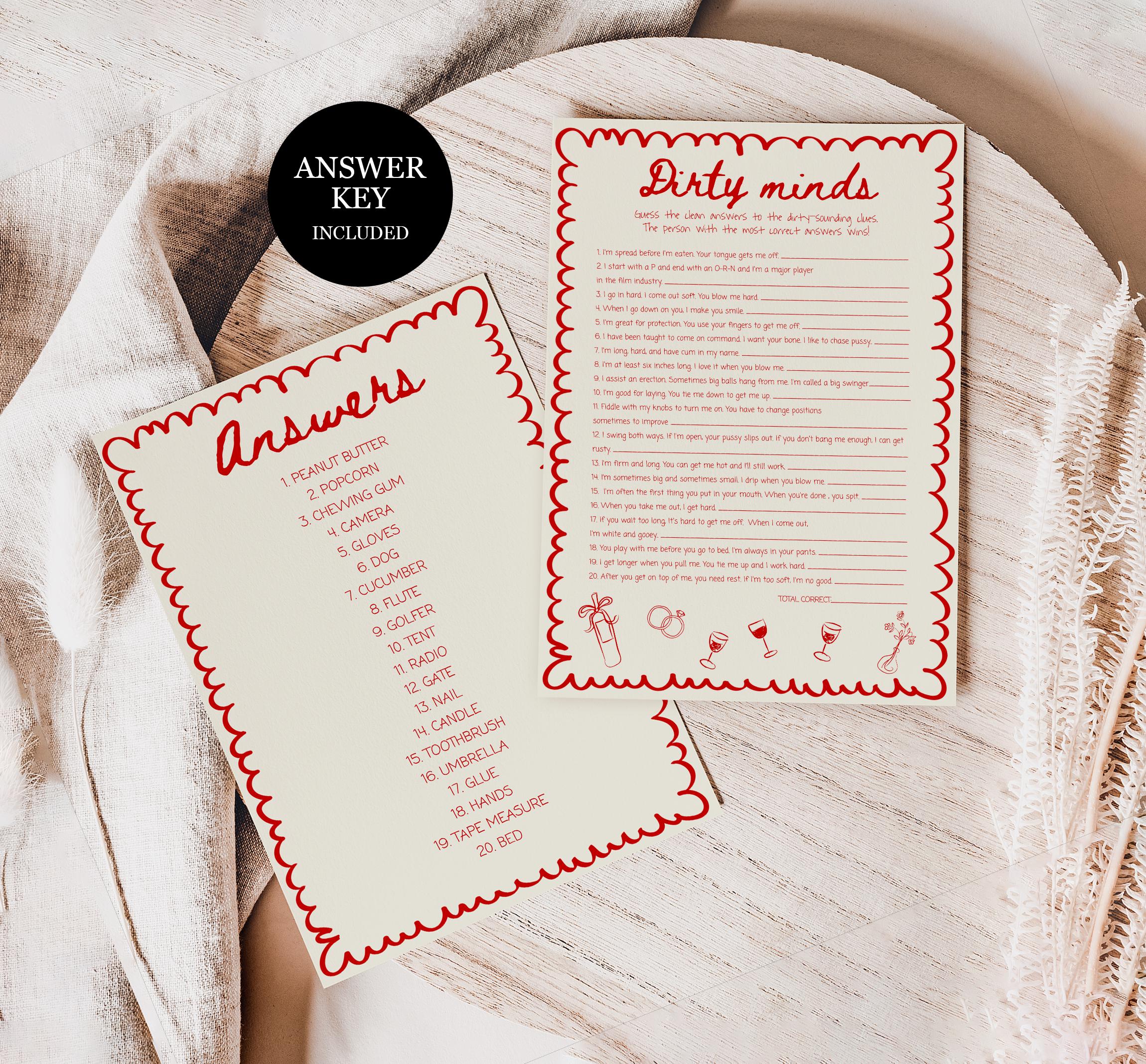 Bridal Shower Riddles Pdf Dirty Minds Game, Bachelorette Party Dirty Minds Games With Answers ...