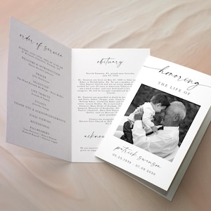 Funeral Memorial Program 4 pages, Funeral Service Program, Foldable Funeral Program Template, Folded Funeral Program Masculine #f37