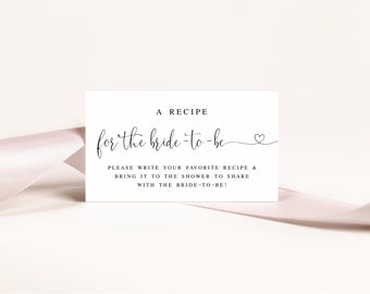 Share A Recipe Card Template, Invitation Insert, Bridal Shower Enclosure, Recipe For The Bride To Be, Recipe Request Card, Custom, DIY #f23